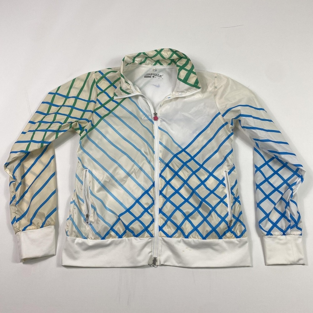 Nike Golf Jacket Mens‎ Medium White Blue Therma-FIT Windbreaker Zip 483711-101
